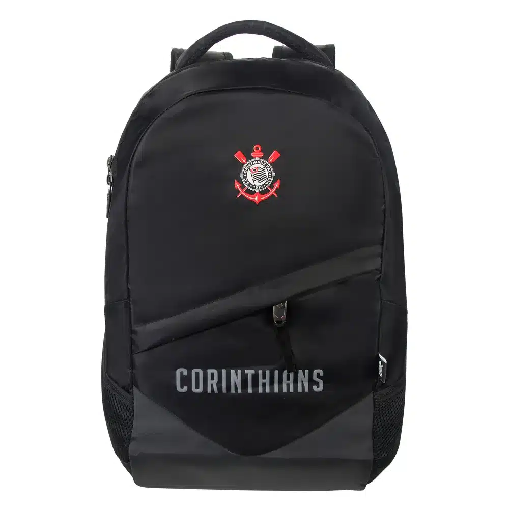 Mochila Esportiva Corinthians | Bolso Externo Zíper Transversal | Preta | Logo Bordado | Bolsos Laterais - Xeryus - Imagem 1
